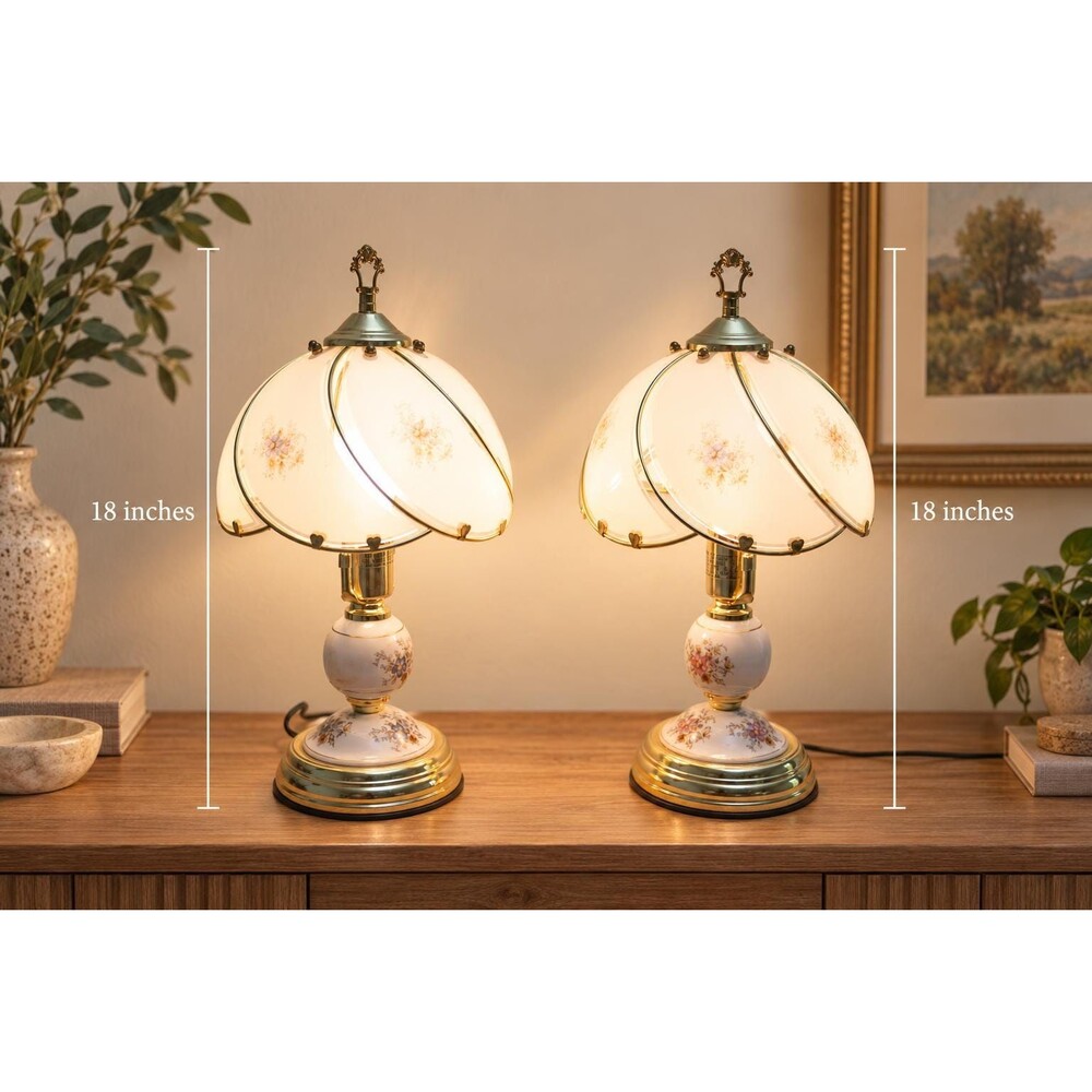 Vintage Floral Touch Table Lamps Set of 2 Glass Petal ShadesPorcelain and Brass